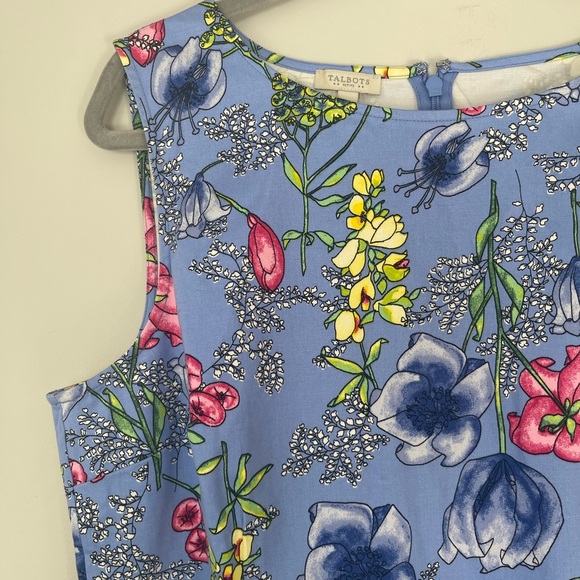 Talbots Fit and Flare Floral Blue Yellow Pink Sleeveless Womens Dress Size 14p - Picture 2 of 7